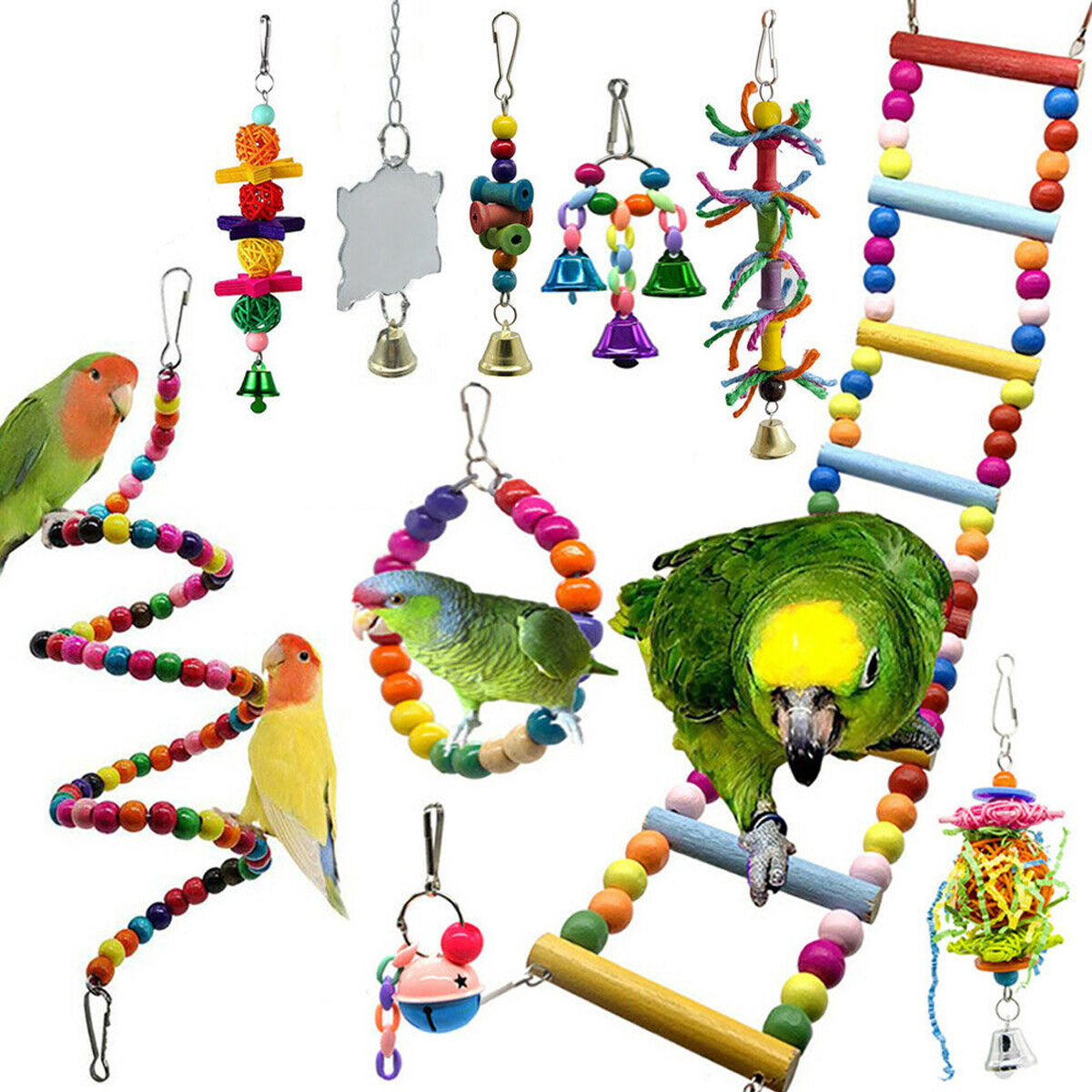 

10 PCS Parrot Hanging Swing Bird Toy Harness Cage Ladder Parakeet Cockatiel Budgie Pet Supplies