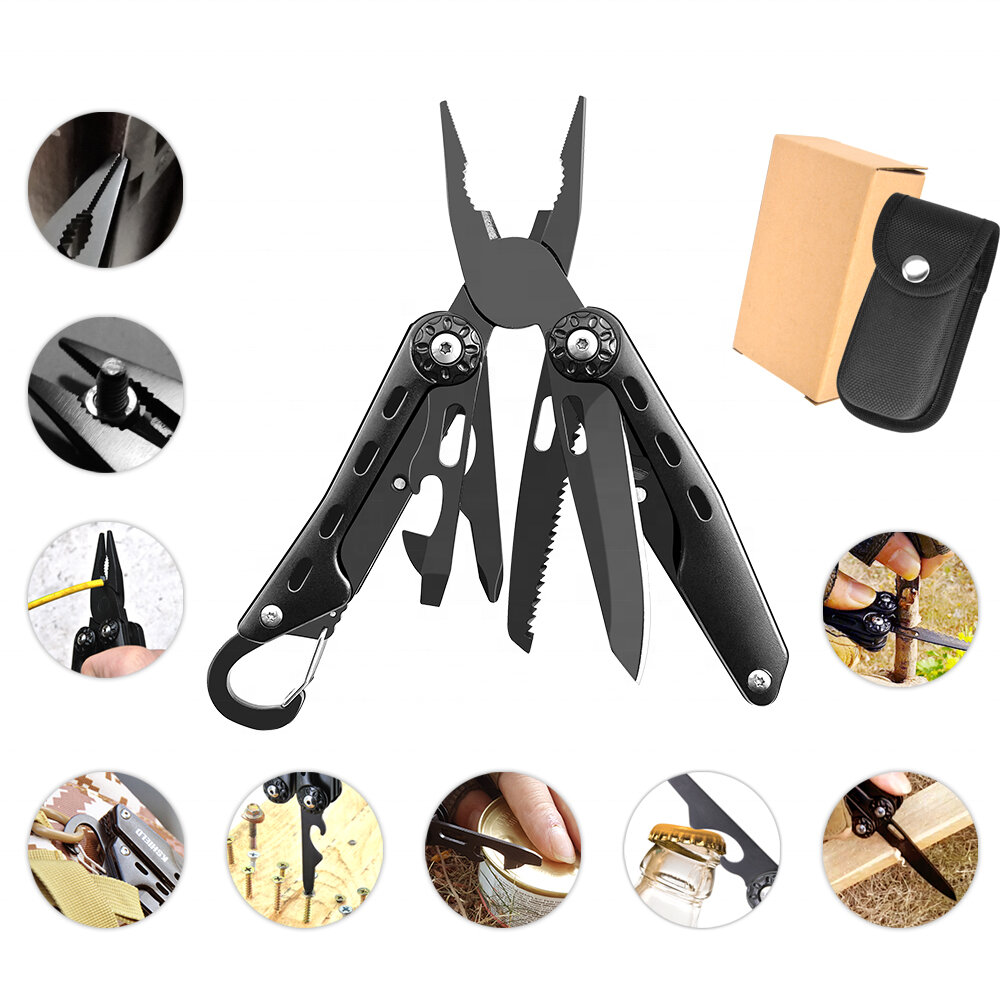 KSHIELD 10-in-1 Stainless Steel 6.6in Pocket Multi-Tool with Knife Sheath Folding Pliers/Knife/Saw/Wire Cutter for  Outdoor Hunting   Tactical Survival and EDC