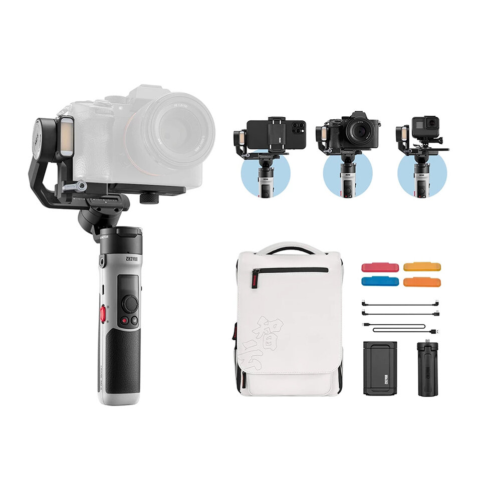 Zhiyun official crane m2 s 3-axis handheld stabilizer gimbal ptz with fill light mini tripod for sony for canon action camera sport cameras smartphone mirrorless cameras