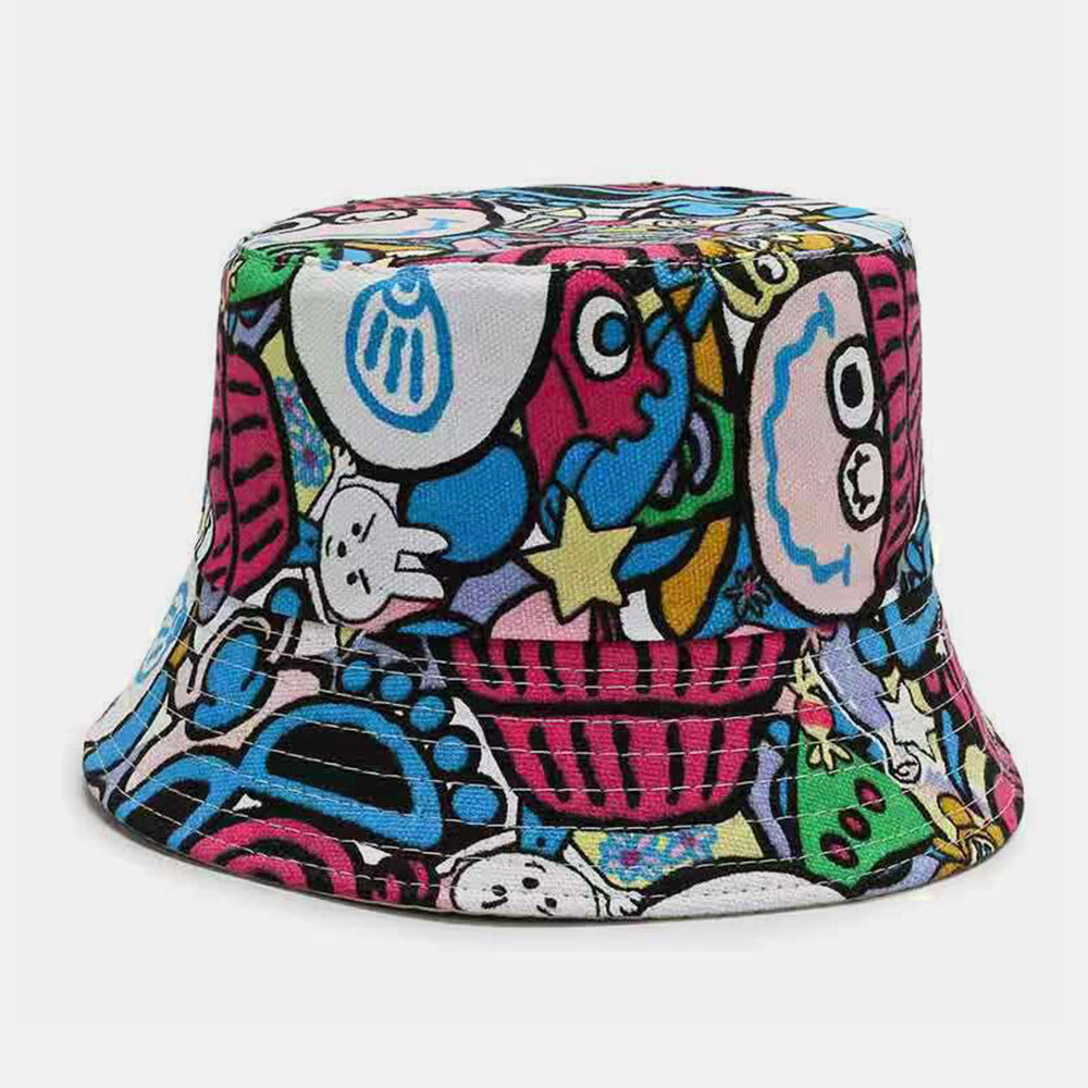 

Unisex Canvas Colored Cartoons Character Pattern Casual Sunshade Bucket Hat
