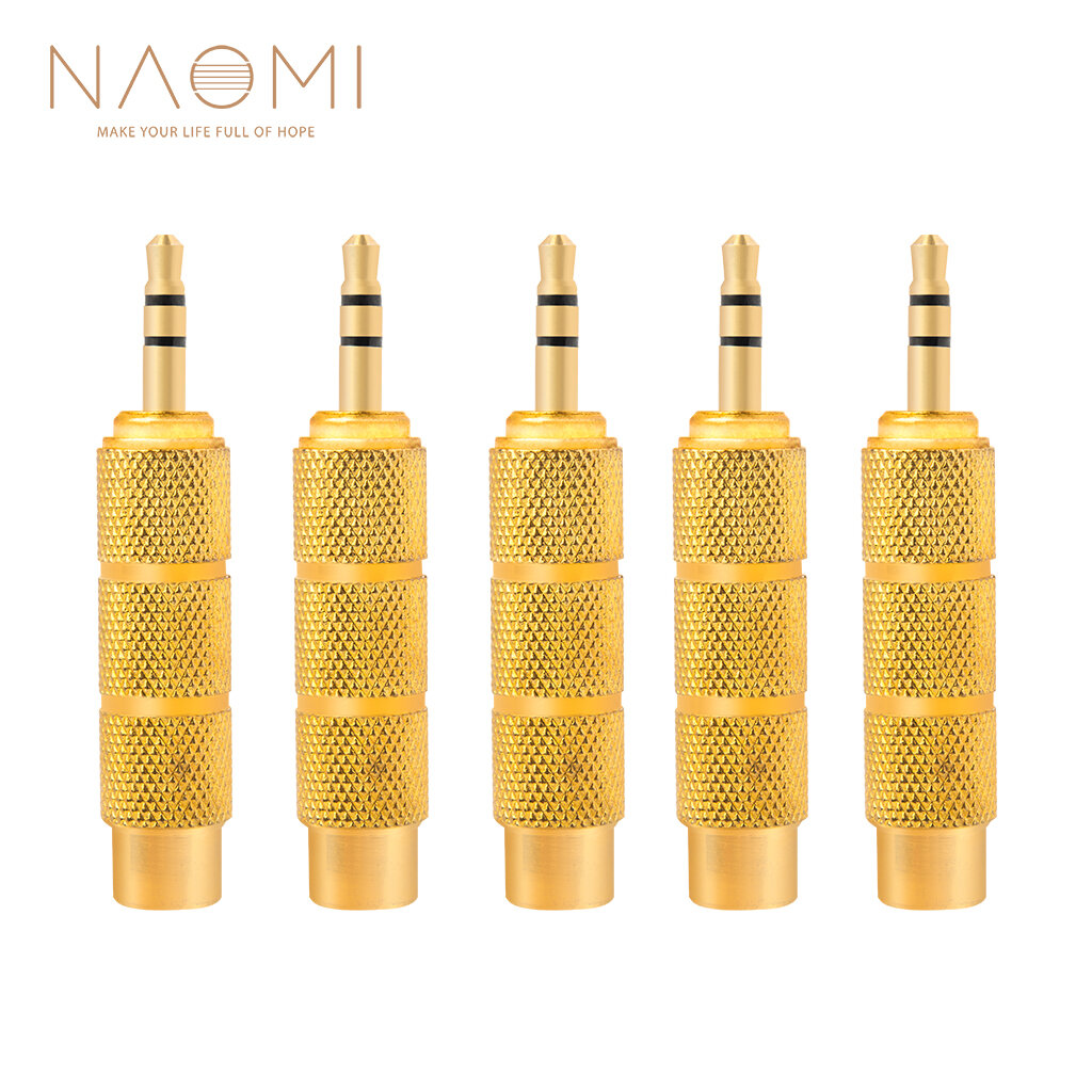 NAOMI 5 stks / 1 set Gouden Metalen 6.5mm Male Naar 3.5mm Vrouwelijke Audio Adapter Stereo AUX Conve