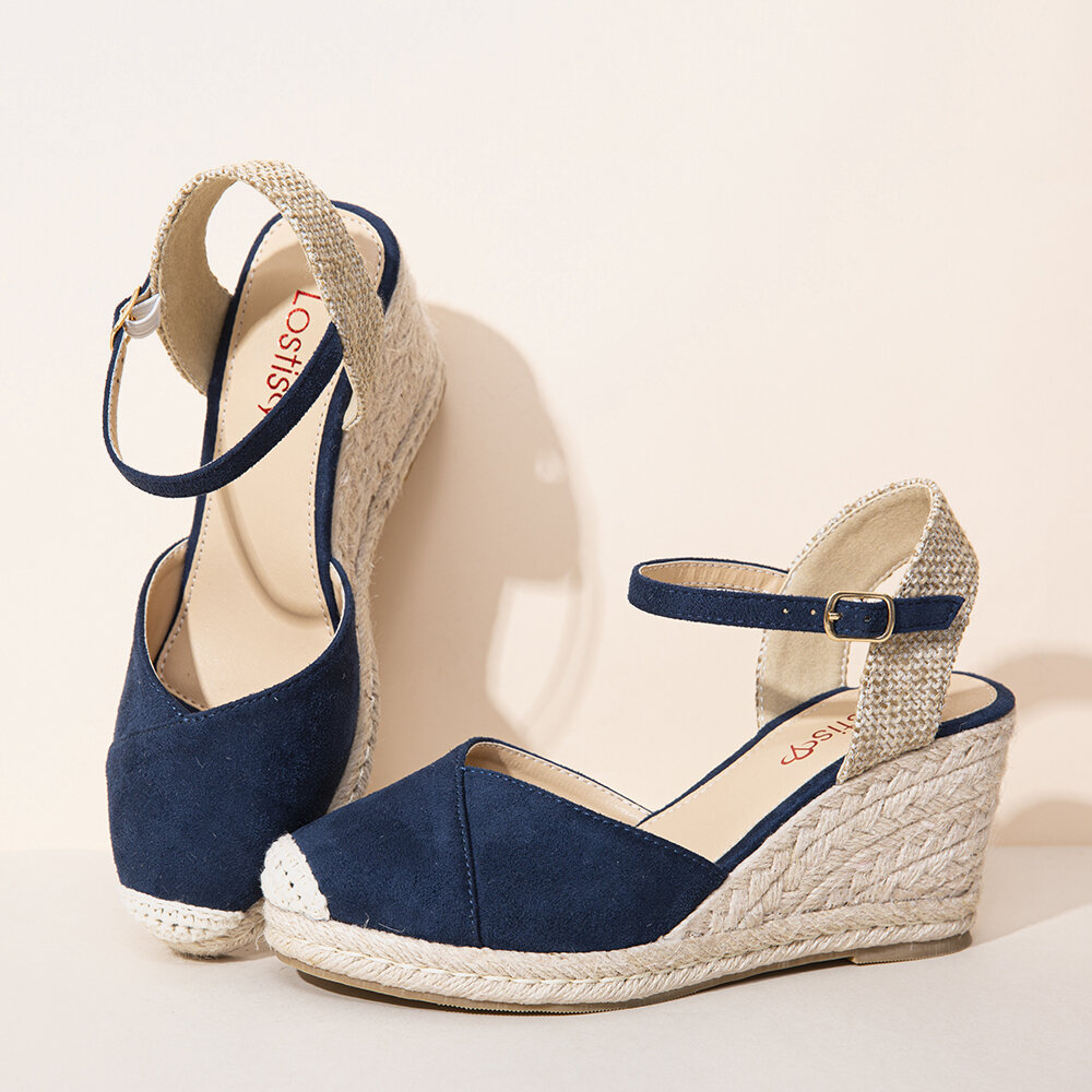 LOSTISY Women Espadrilles Elastic Band Ankle Strap Casual Summer Wedge Sandals