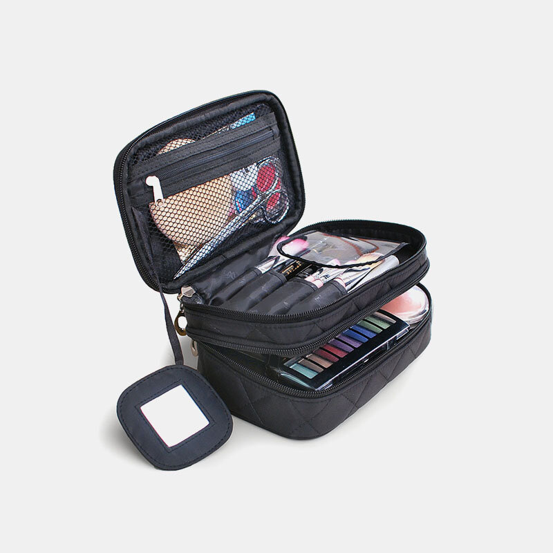 Women Waterproof Solid Travel Double Layer Storage Cosmetic Bag