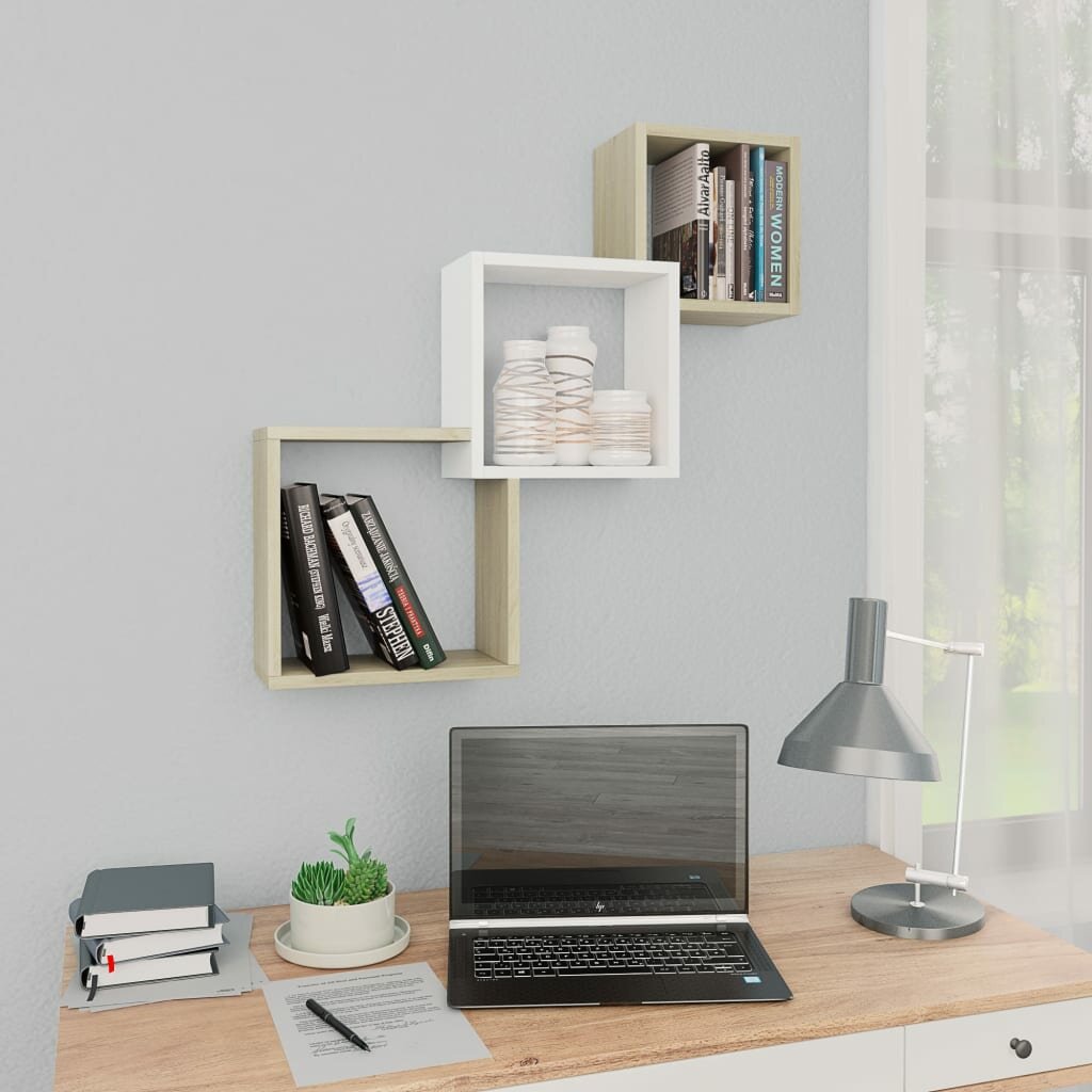 

Cube Wall Shelves White and Sonoma Oak 33.3"x5.9"x10.6" Chipboard