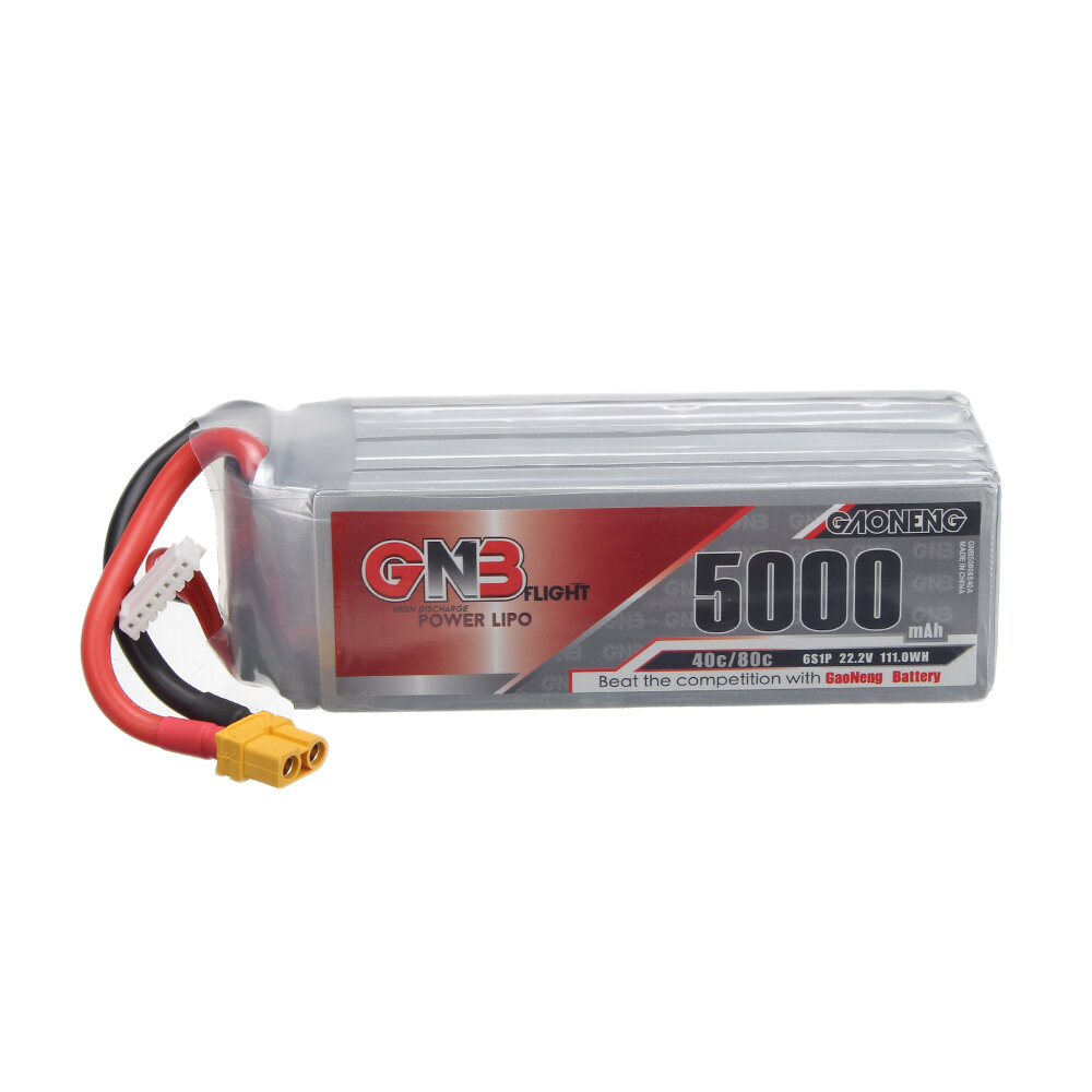 

Gaoneng GNB 22.2V 5000mAh 40C 6S LiPo Battery XT60/XT90/T Plug for FPV Racing Drone