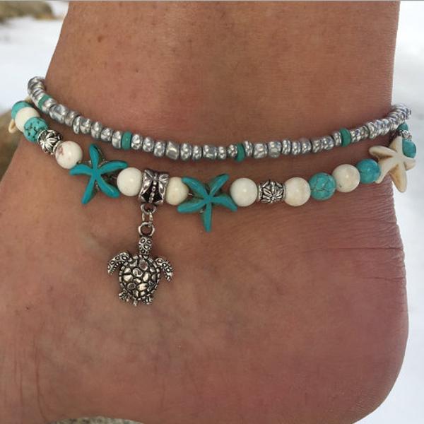 Conch Beads Yoga Anklet Beach Turtle Pendant Moon Heart Pearl kristal kralen