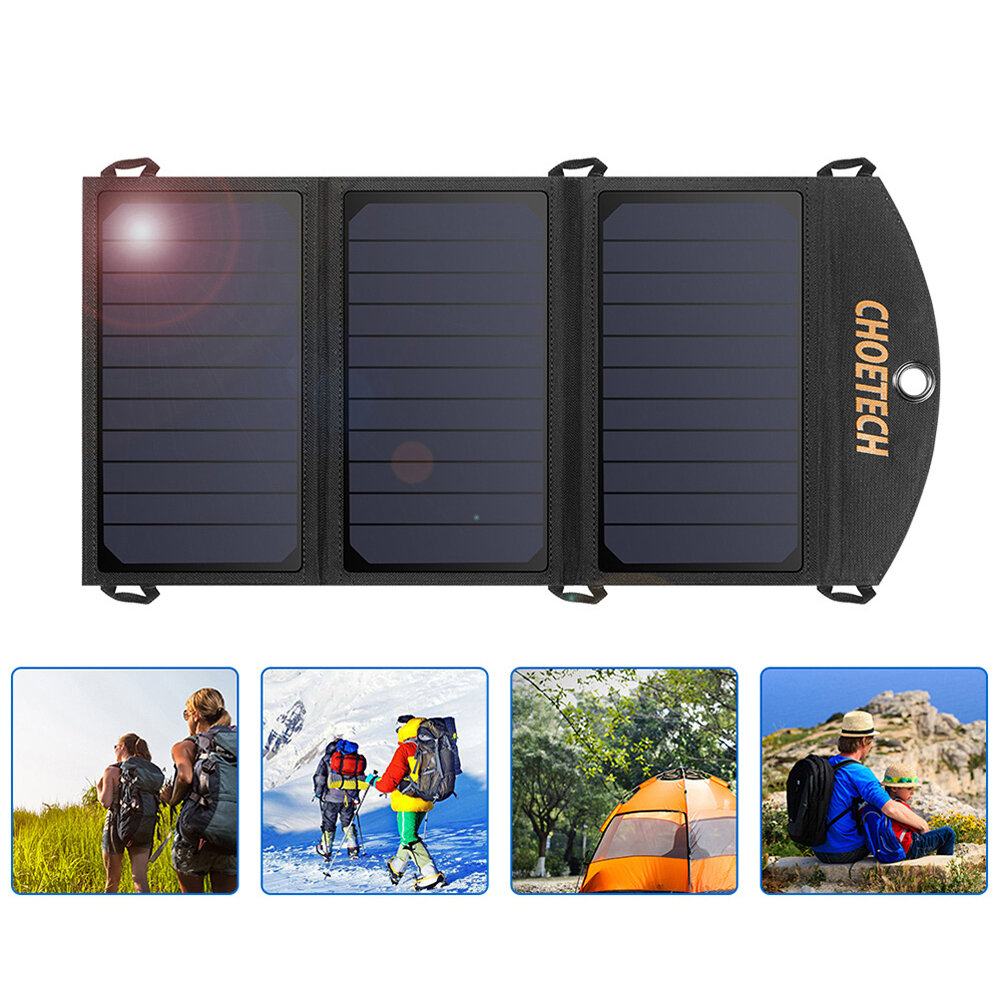 [US Direct] CHOETECH 19W Zonnepaneel Dual USB Poort Waterdichte Lichtgewicht Telefoon Oplader Outdoor Camping Reizen