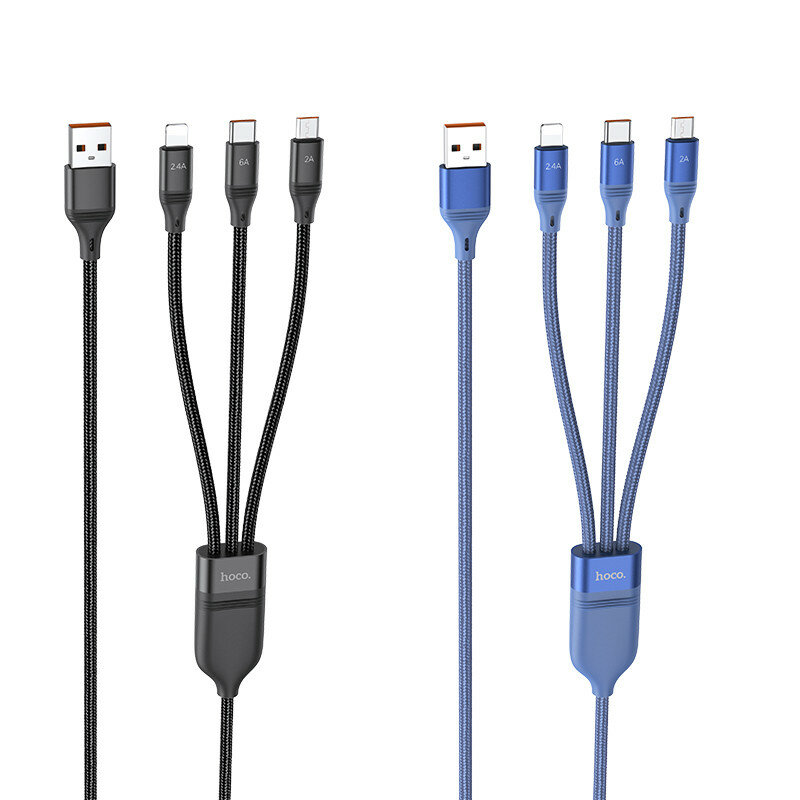 HOCO U104 3-in-1 USB naar micro USB/Type-C/iP-kabel Snel opladen Datatransmissiekabel 1,2 m lang voo