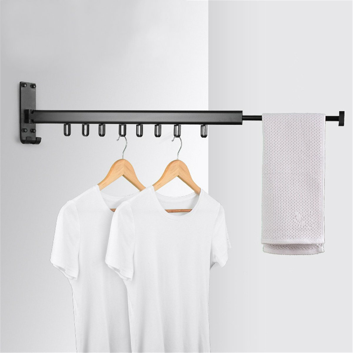 Folding Clothes Hanger Wall Mounted Telescopic Drying Rack Balcony Room Outdoor