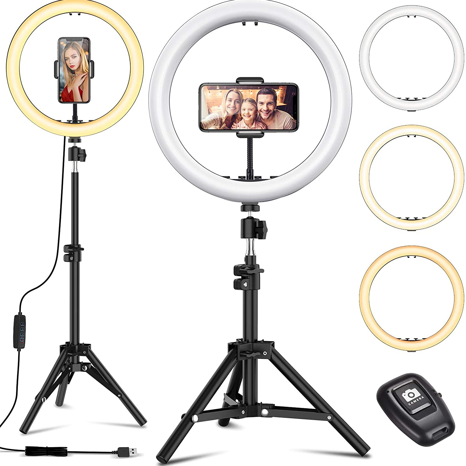 

ELEGIANT EGL-02P 12 inch 3 Color Modes Dimmable LED Ring Full Light Tripod Stand Live Selfie Holder with Remote Control