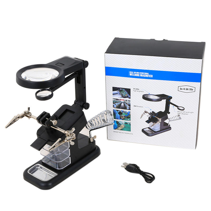3X/4.5X/25X Soldering Table Magnifier Illuminated Magnifying Glass Third Hand Magnifier