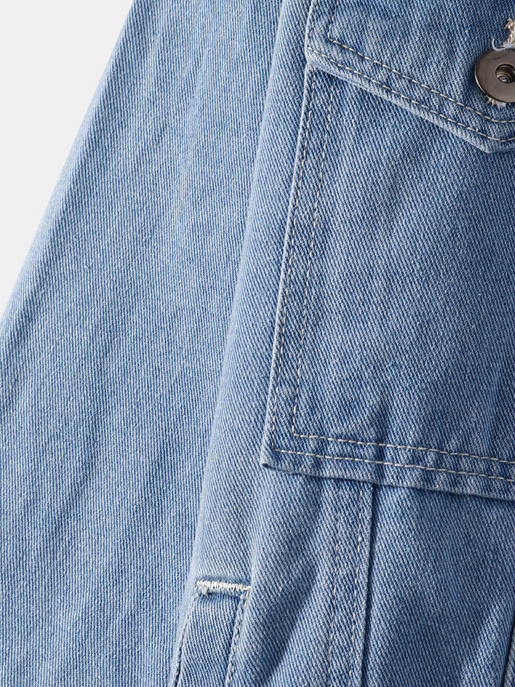 Mens Double Pocket Button Up Vintage Long Sleeve Lapel Denim Jacket