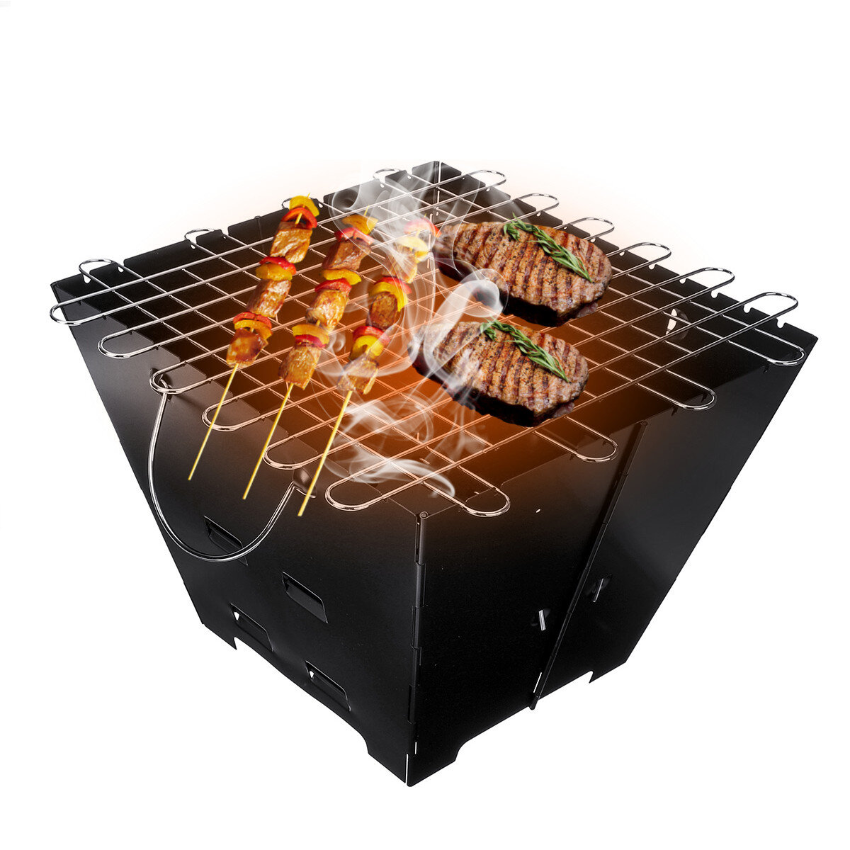 Outdoor BBQ Grill Folding Charcoal Furnace Camping Picnic Oven Stainless Steel Cooking Stove