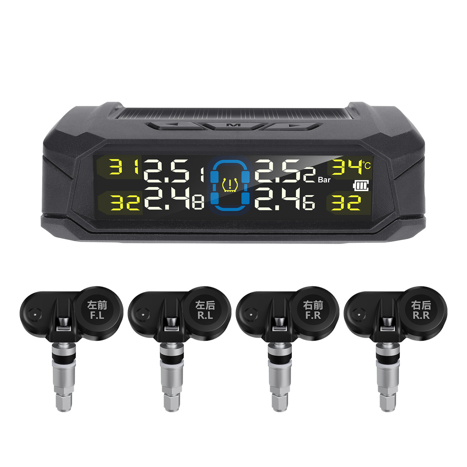 

Solar-Powered Wireless TPMS 433.92MHz LED Display Car Tire Pressure Monitoring System with 4 Sensors Real-time Monitorin