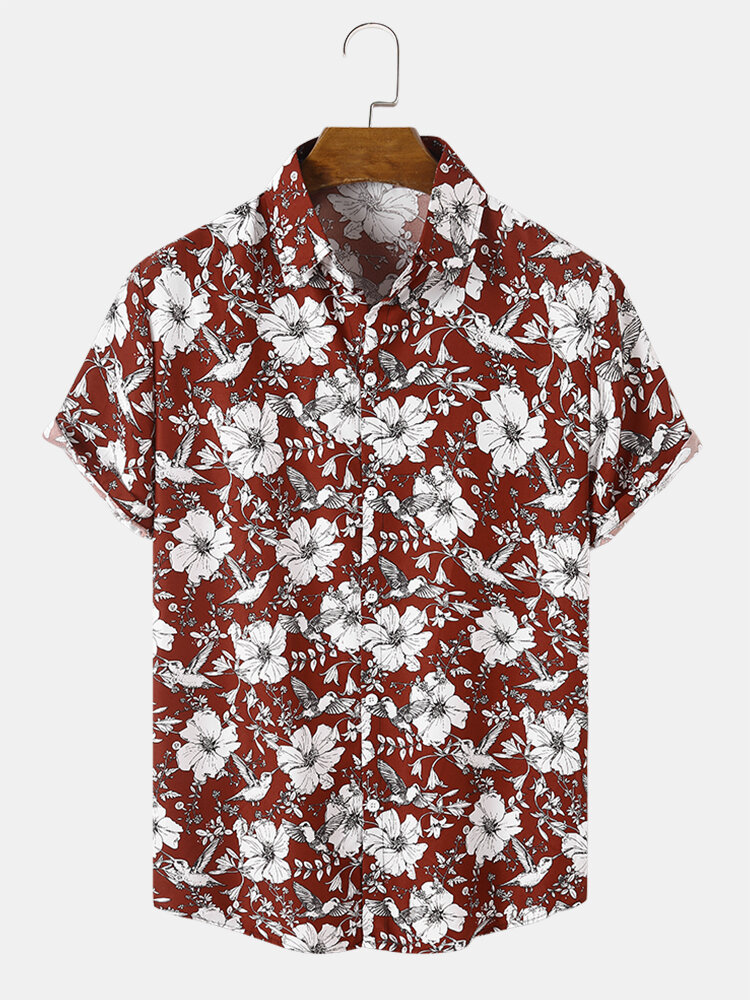 Men Graphic Flower Print Graceful Soft Holiday Style Breathable Comfy Shirts
