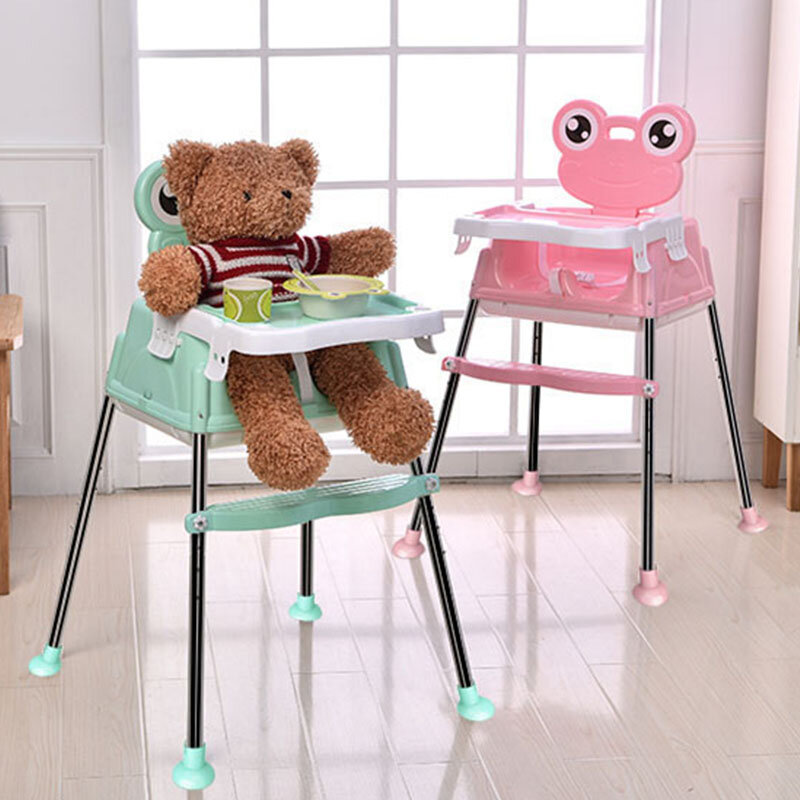 4-in-1 Foldable Portable Baby High Chair Adjustable Height Safe Belt Stable Child Playing Feeding Seat