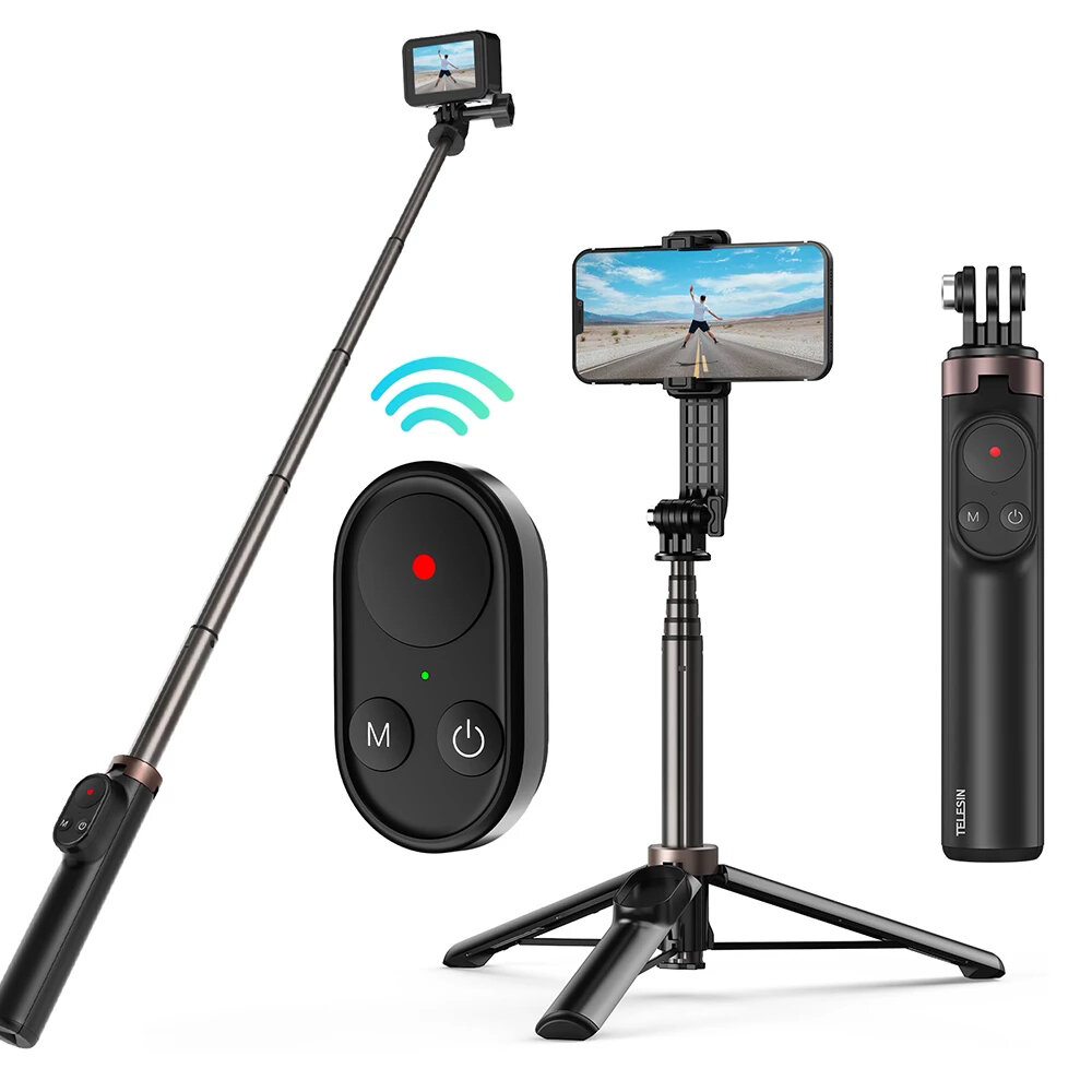 

TELESIN TE-RCSS-001 Wireless Bluetooth Remote Control Selfie Stick Monopod Tripod for GoPro Hero 10 9 8 Max for IPhone I