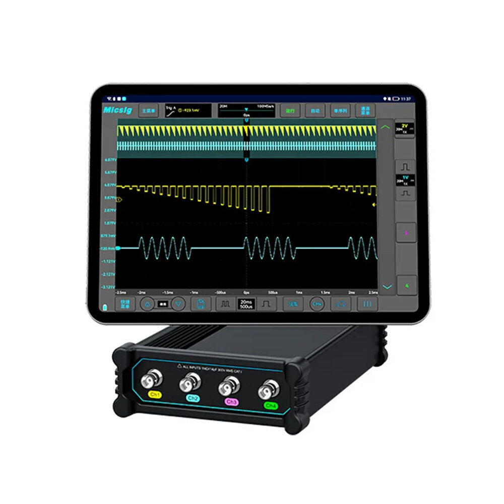 

Micsig VTO2004 Portable Split-Type Oscilloscope with 200MHz Bandwidth 1GSa/s Sampling Rate and High Capacity Battery Ide