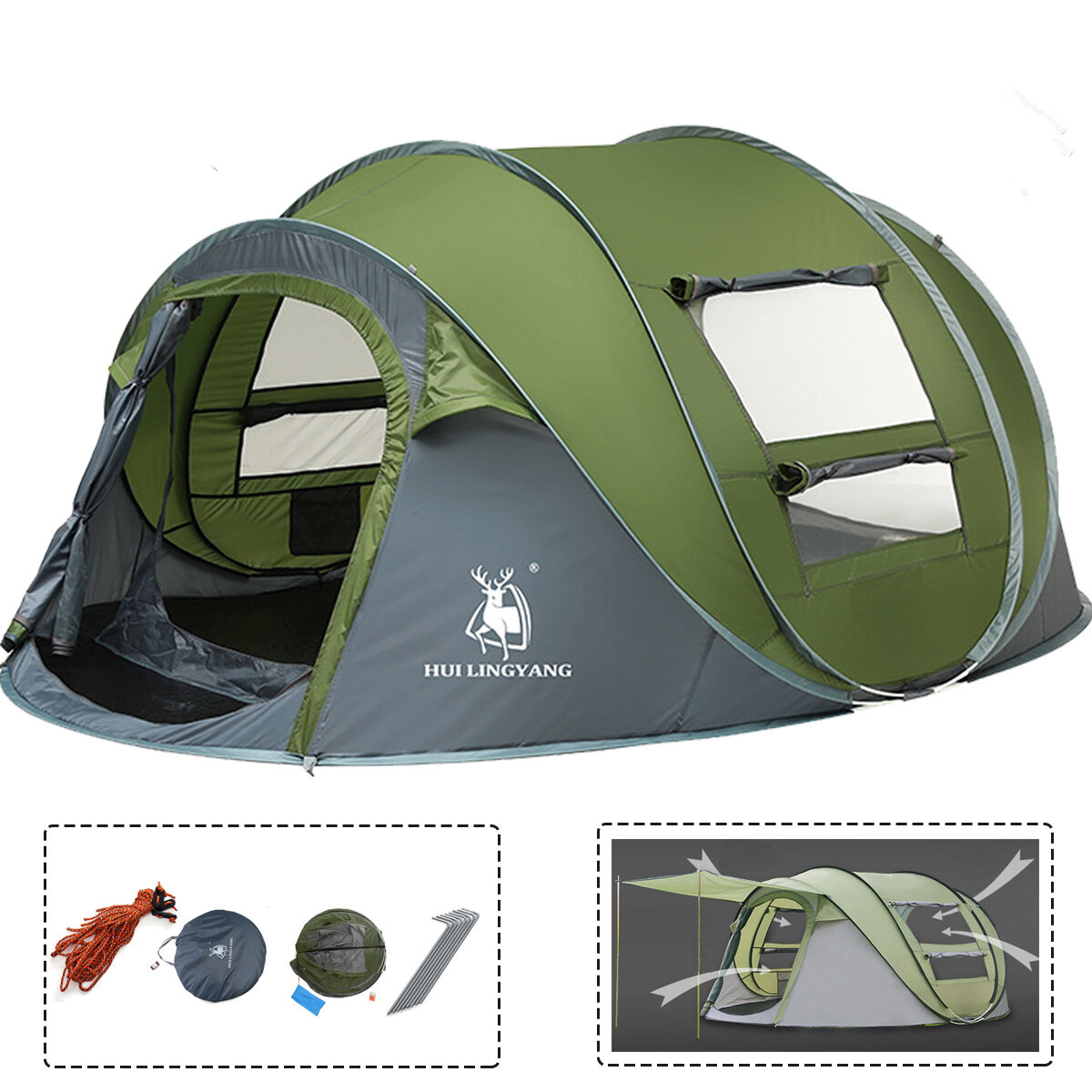 Namiot kempingowy na zewnątrz dla 3-4 osób Automatyczne otwieranie Jednowarstwowy baldachim Wodoodporna osłona przeciwsłoneczna chroniąca przed promieniowaniem UV