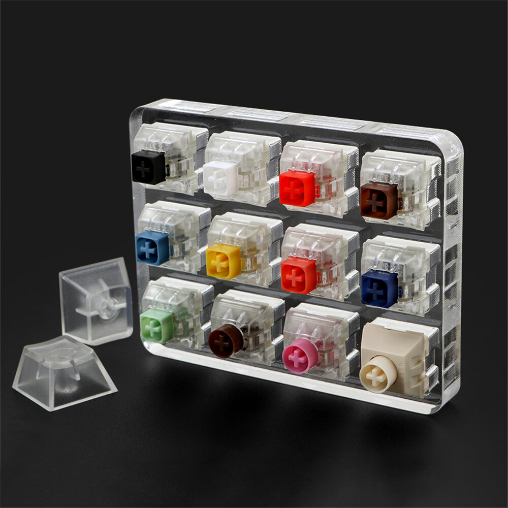 Kailh Box 12 Switches Tester with Acrylic Blank Keycaps & Acrylic Base Clicky Linear Tactile Kailh Box Switch for Mechan