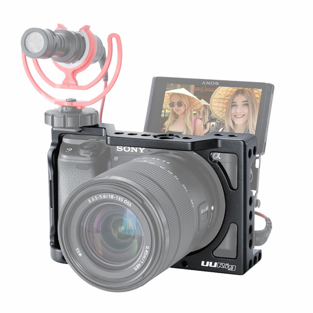 UURig C-A6400 Vlog Behuizing Kooiframe Rig Stabilisator voor Sony A6400 A6300 DSLR Camera met 1/4 3/