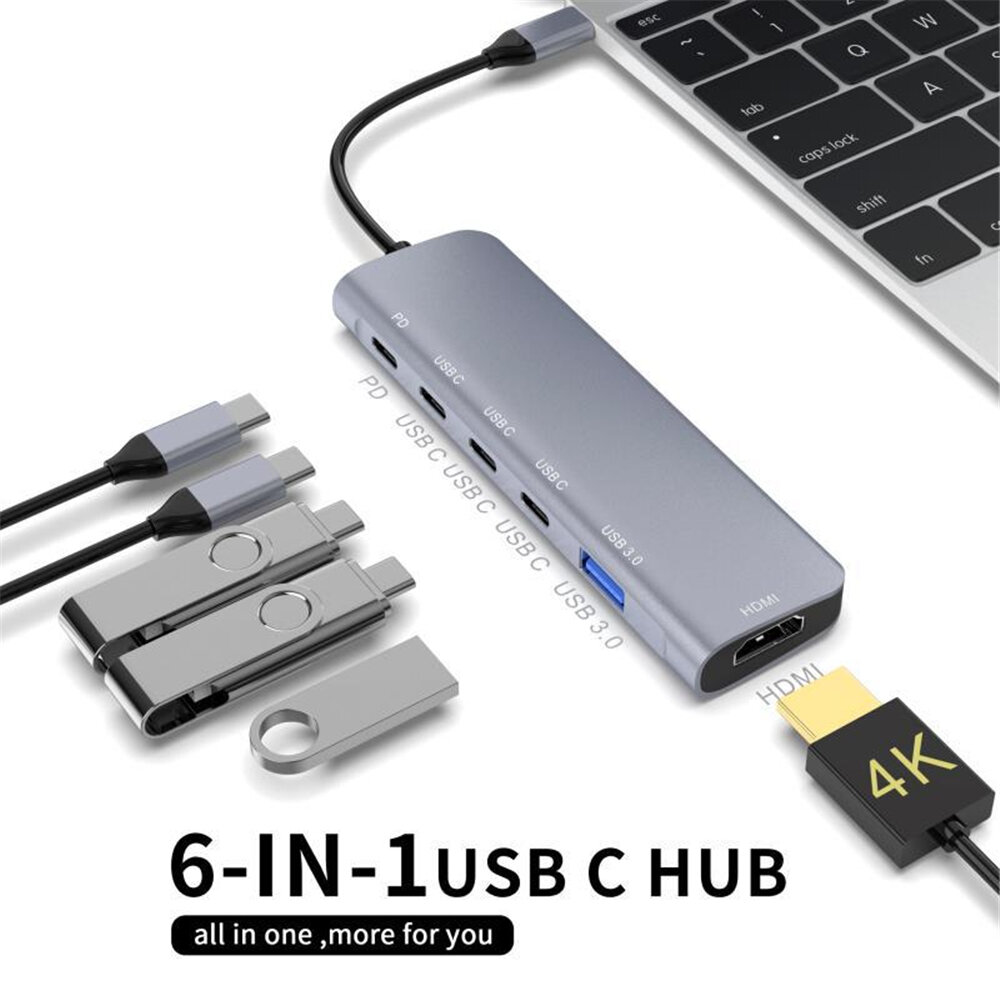 

Bakeey 6 In 1 Triple Display USB Type-C Hub Docking Station Adapter With Dual 4K HDMI Display / 100W USB-C PD3.0 Power D
