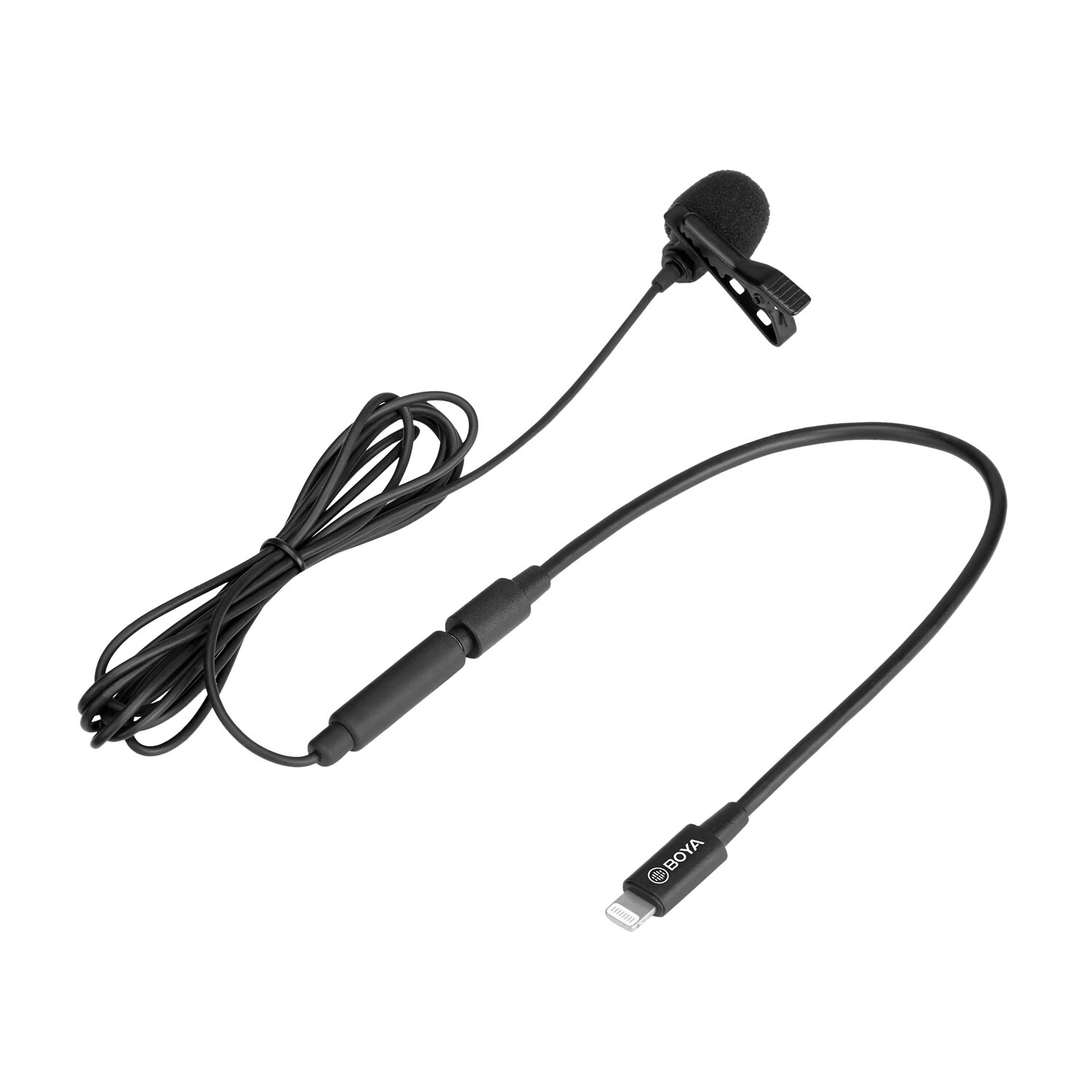 BOYA BY-M2 Cardioid Lavalier Lapel Clip-on Microphone Detachable Single Head for iOS Smartphones with 3.5mm TRS to Light