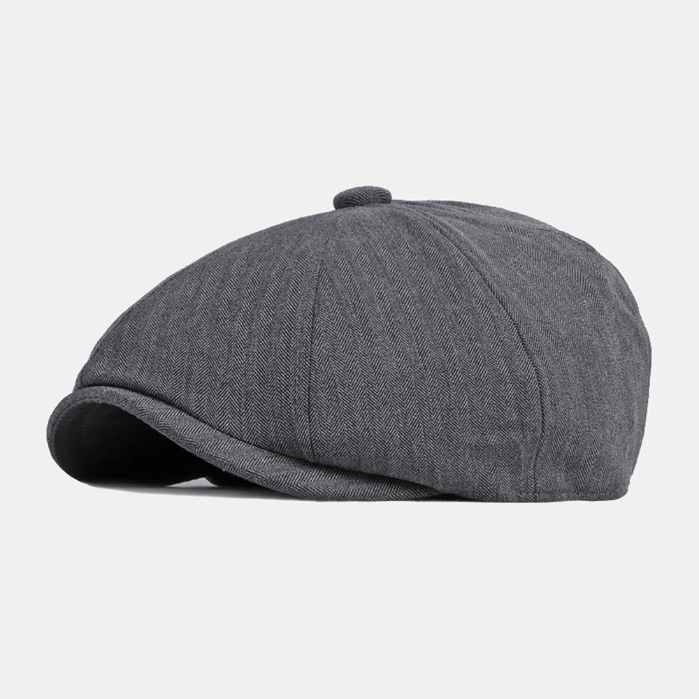 Men Newsboy Cap Cotton Solid Herringbone Stripes Elastic Breathable Casual Forward Hat Painter Hat B