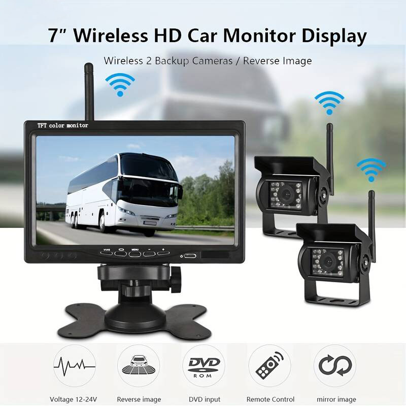 

7" Monitor Parking Driving Monitoring Recorder Vehicle with 2 Backup Cameras for RV/SUV/Van/Pickup/Truck/Trailer