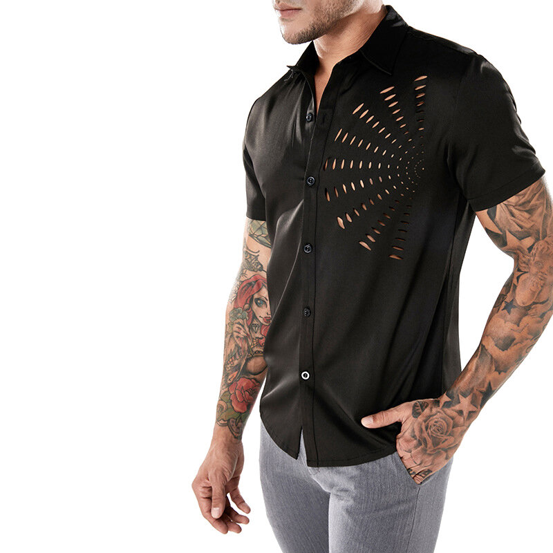 fashion fan-shaped hollow designer shirts for men at Banggood