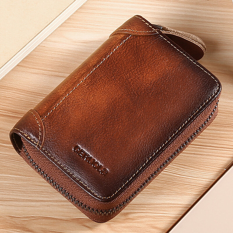 

Men Rubbed Color First Layer Cowhide 12 Card Slot Card Case Large Capacity RFID Anti-magnetic Money Clip Organ Wallets