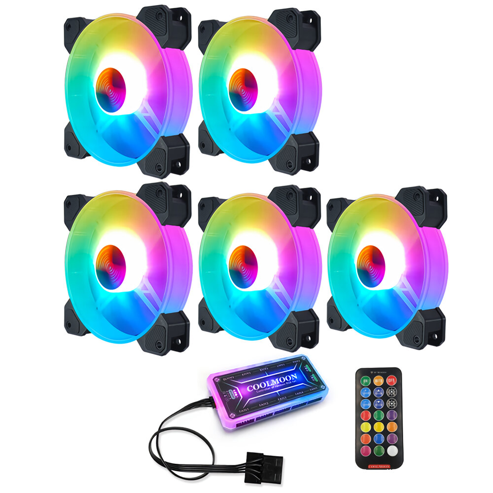 Coolmoon 12cm RGB Cooling Fans Quiet Computer Case Chassis Fan Computer PC Cooler for PC Computer CPU