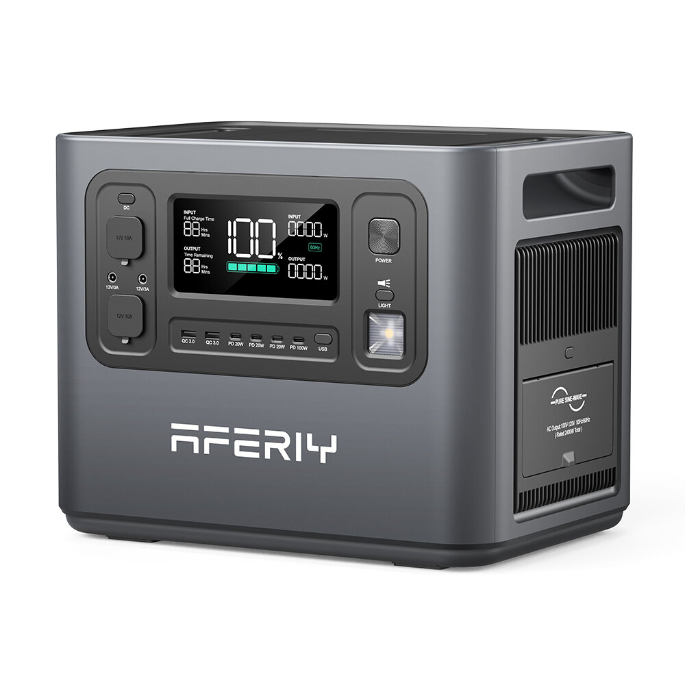 [UK Direct] Aferiy P210 2400W 2048Wh LiFePO4 Battery Portable Power Station UPS Pure Sine Wave, 13 Output Ports,1.5 Hours Fast Charging, Solar Generator for Outdoor Camping RV Home Emergency Backup Power