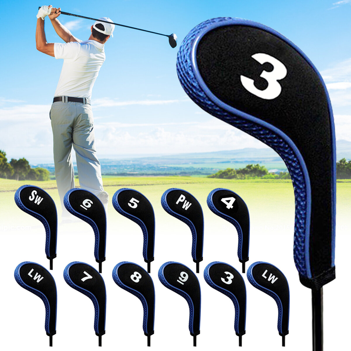 12 stks / set golfclubs ijzeren hoofd covers driver professionele nummer tag headcovers rubber golf 