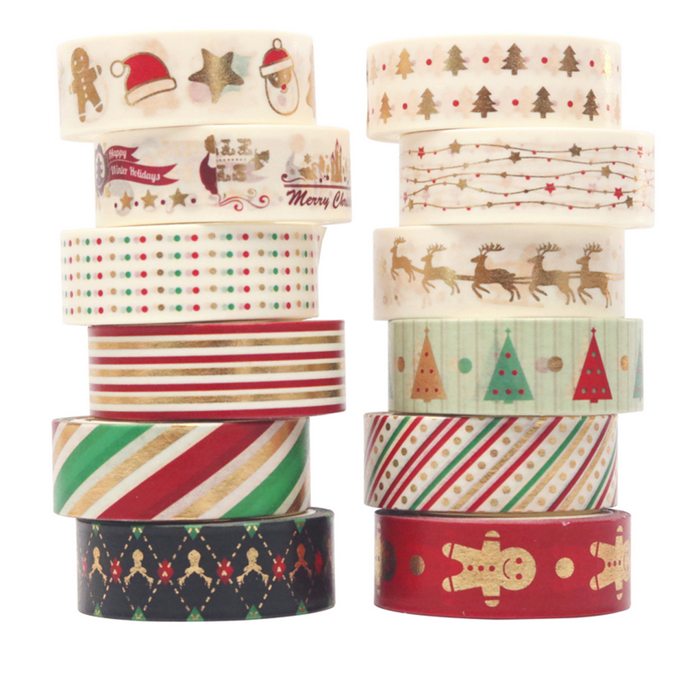 

12 Rolls Paper Stickers Label Christmas Gift Decoration DIY Creative Masking Tape Christmas Gift Decoration Label Packag