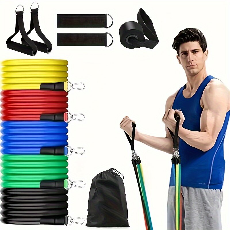 

11Pcs TPE Resistance Bands Pull Rope Set 100lbs Indoor Portable Fitness Equipment Arm Waist Leg Chest Trainer Exercise T