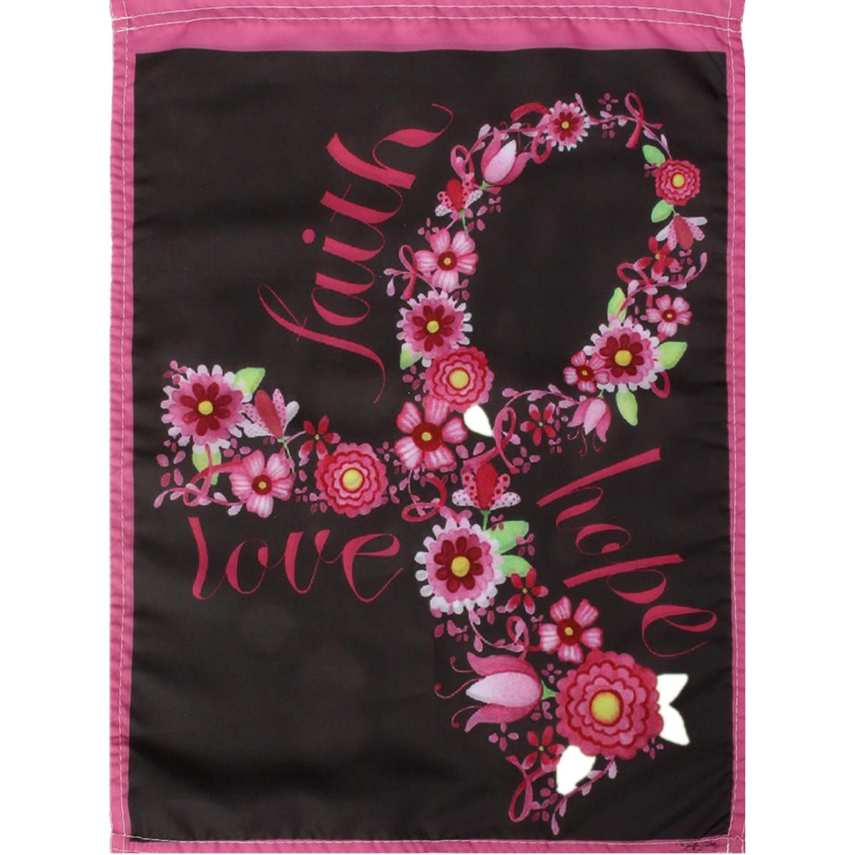 12.5"x18" Faith Hope Love Garden Flag Pink Ribbon Breast Cancer Awareness Floral Decorations