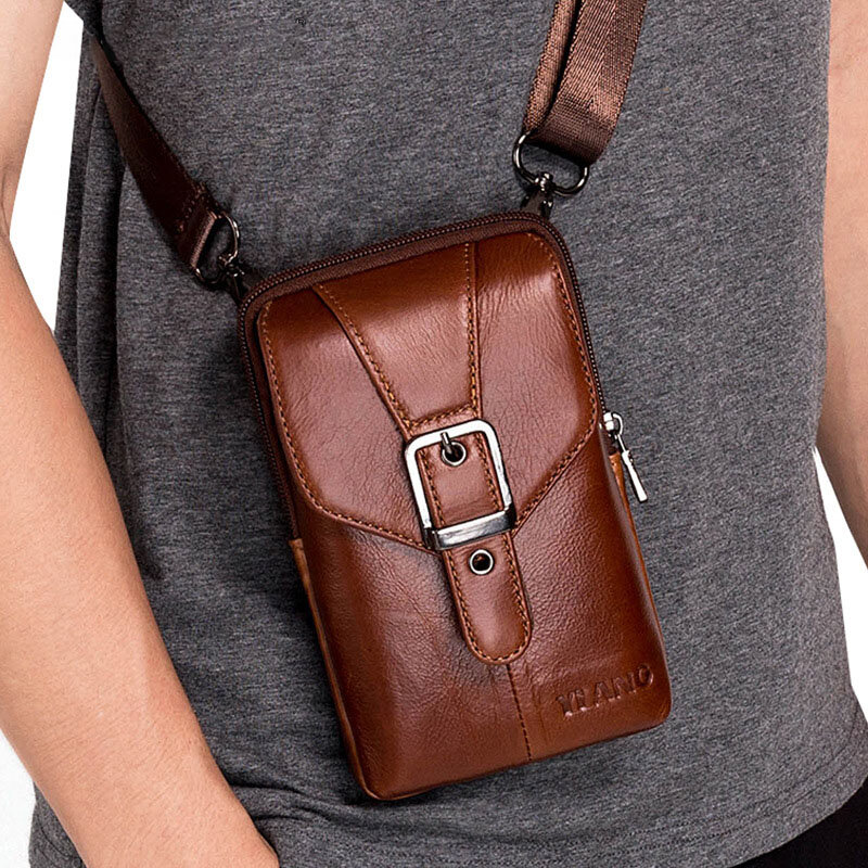 Men Genuine Leather Vintage Shoulder Bag Waist Bag Phone Bag For Business