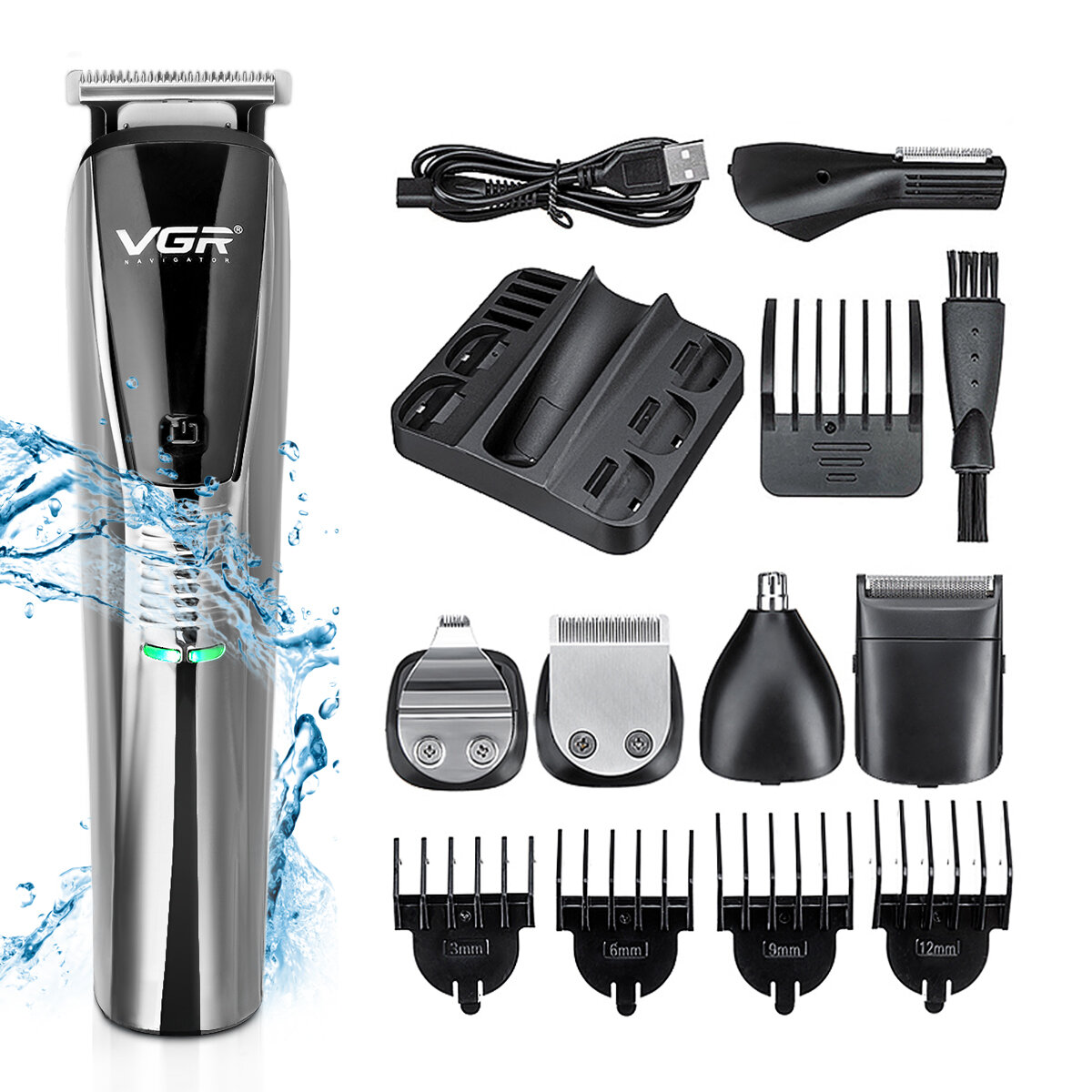 

VGR Multifunctional Hair Clipper USB Charging Men's Suit Electric Clippers Razor Trimmer