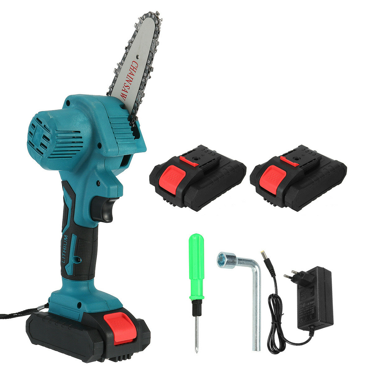 24V Cordless Electric Chain Saw 4Inch Protable Chainsaw W/ 1 or 2Pcs Batteries For Tree Branch Wood Cutting