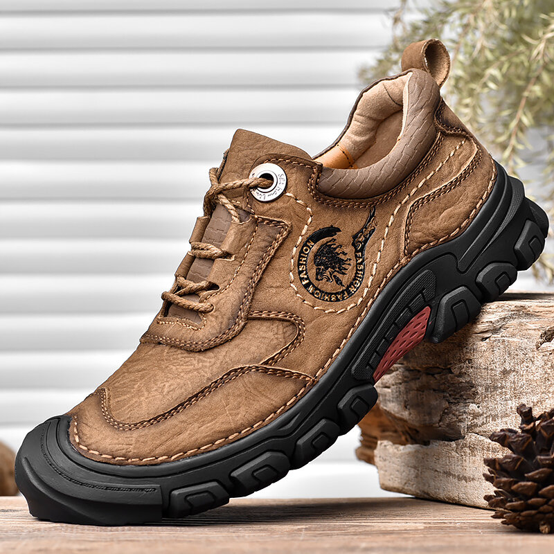 Men Cowhide Soft Sole Toe-Protected Anti-collision Casual Hiking Shoes