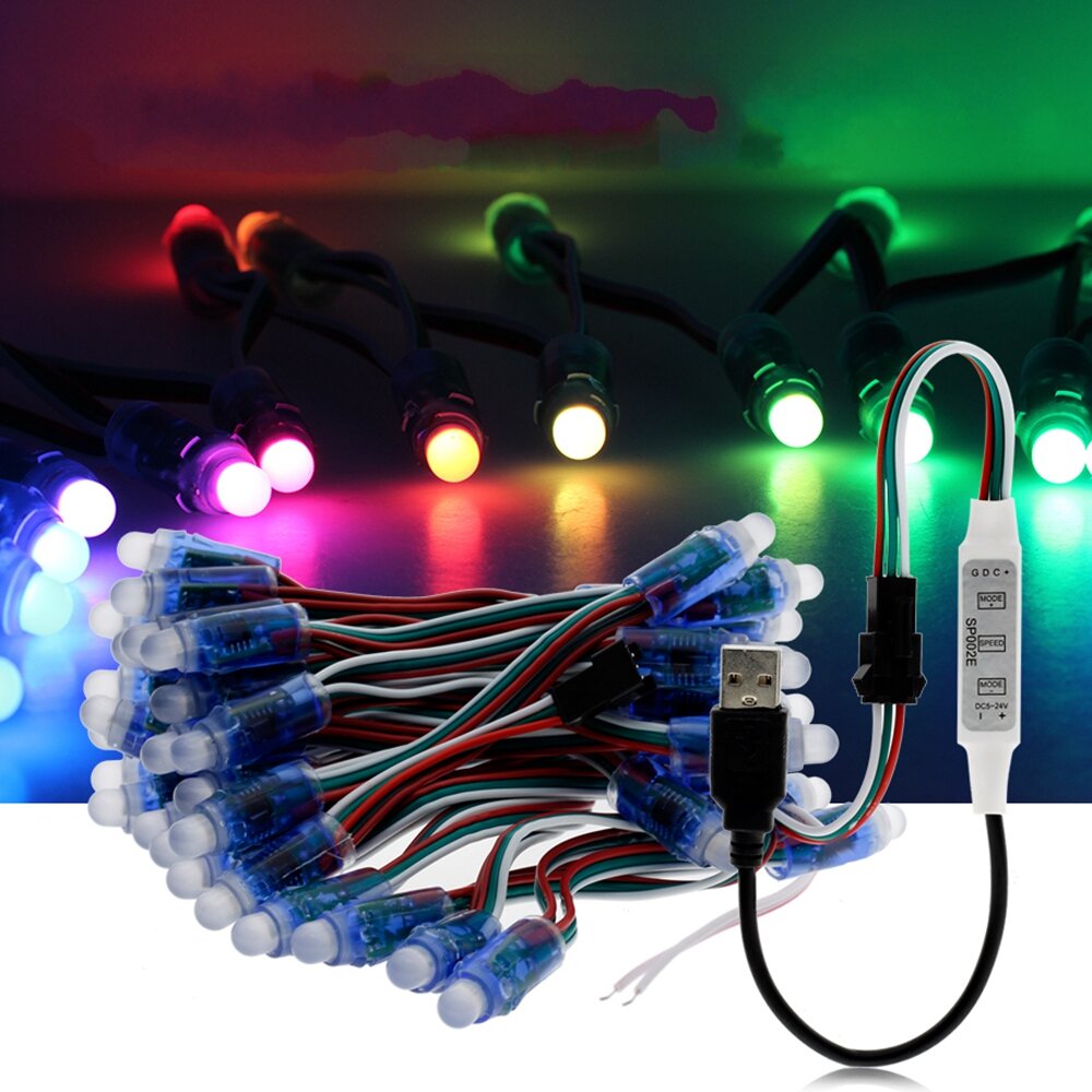 5M WS2811 RGB IP68 Full Color 50PCS Bulbs LED Pixel Module Strip Light with 3keys Controller DC5V
