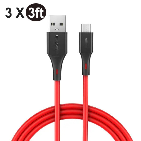 

[3 Pack] BlitzWolf® BW-MC13 Micro USB Charging Data Cable 3ft/0.91m For ASUS ZenFone Max Pro S7 S6 Note 5 - Red