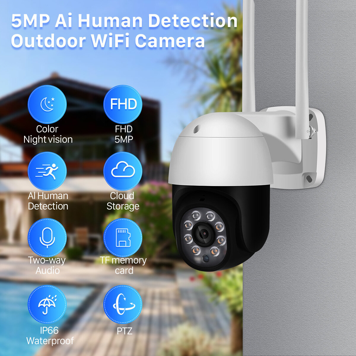 2 بوصة كاميرا رأس آلة الرؤية الليلية PTZ 5MP 3MP 2MP AI المراقبة الذكية المزدوجة الضوء الة تصوير