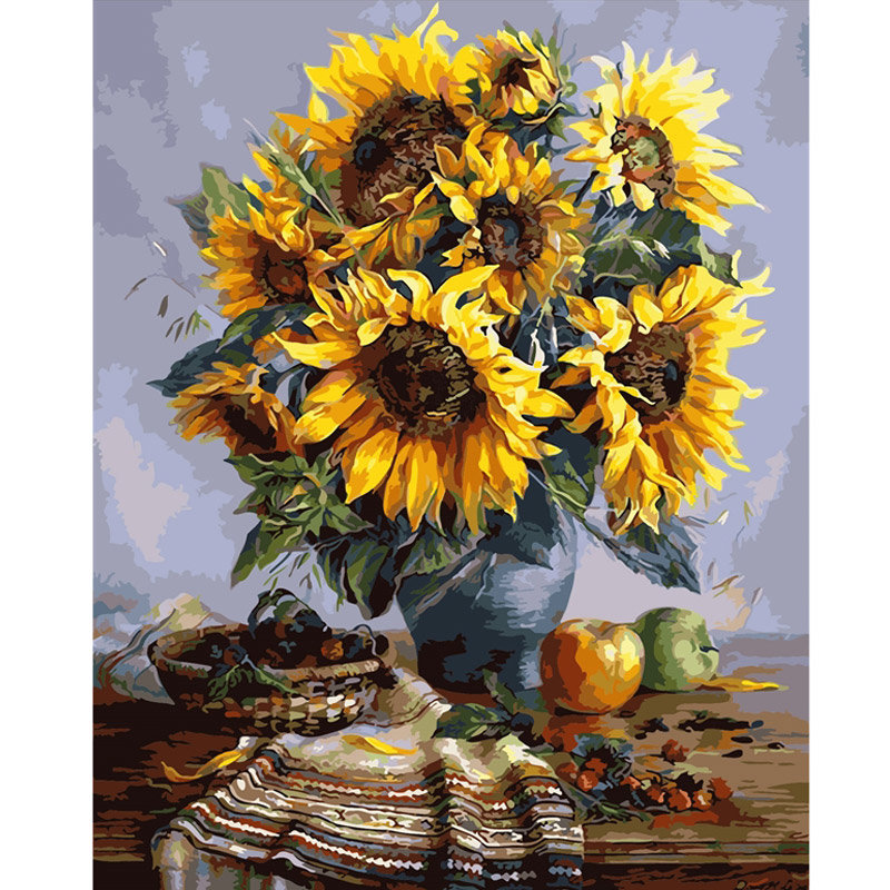 40X50CM Frameless Sunflower Canvas Linen Canvas Oil Painting DIY Paint By Numbers Home Wall Art