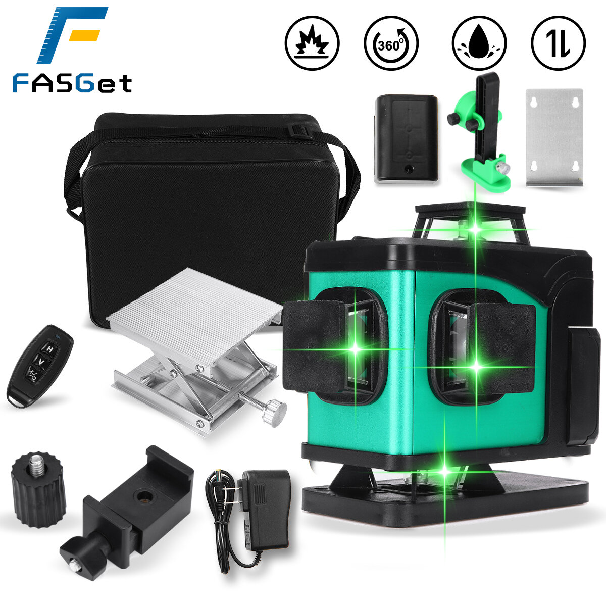 

FASGet Laser Level 16 Lines 4D Self-Leveling 360 Horizontal And Vertical Cross Super Powerful Green Laser Beam Line Lase