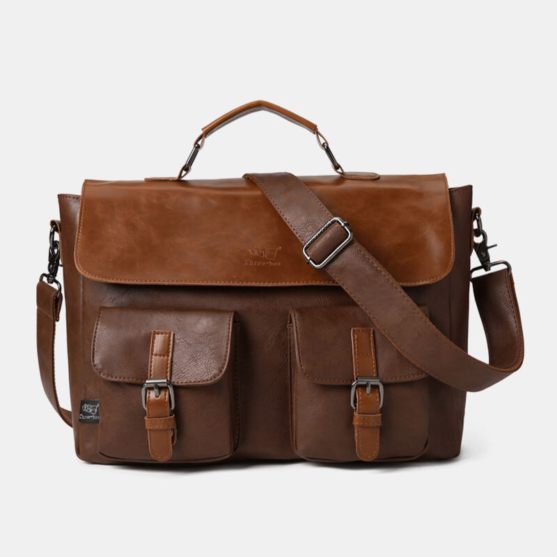 Men Vintage Multifunction Double Front Pocket Teacher Bag Briefcase 14 Inch Laptop Bag Crossbody Sho