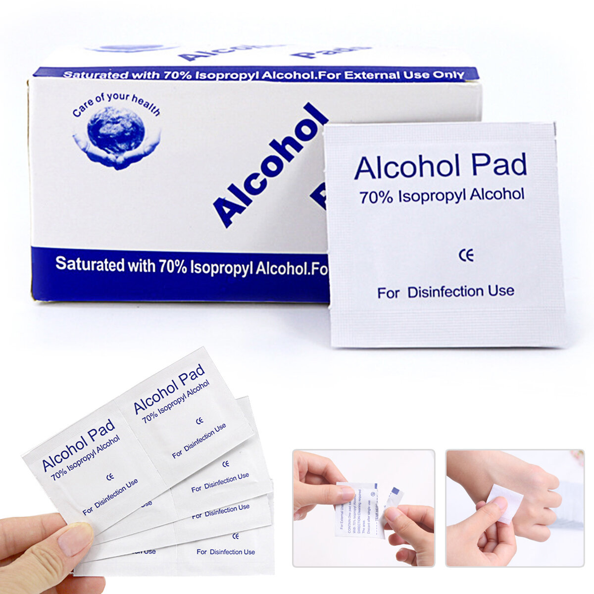 

100pcs 30*60mm Alcohol Prep Pads Cleaning Wet Wipes Sterilization Phone Screen Cleaner