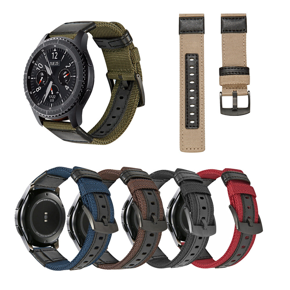Bakeey 20 / 22mm breedte canvas Nylon geweven + lederen horlogeband riem vervanging voor Samsung Gea