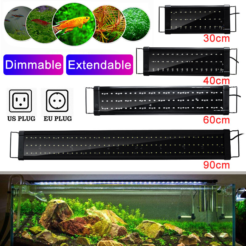 30/40/60/90cm LED Aquarium Fish Tank Light Stepless Dimming SMD2835 Water Grass Lamp AC100-240V